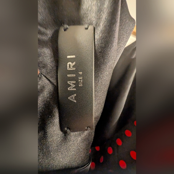 AMIRI Black With Red Polka Dots Asymmetrical Low Back Silk Dress - Picture 7 of 8